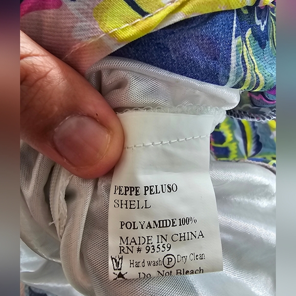 Peppe Peluso Boho Halter Dress L Bright Abstract Print Tiered Ruffle Summer - Picture 12 of 16